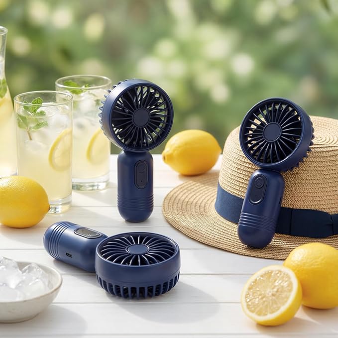 Rossesay 6 Pcs Mini Portable Fan Bulk Cute Handheld Lightweight Small Little Personal Hand Eyelash Fan 3 Speeds USB Rechargeable for Women Men Indoor Outdoor Makeup Travel (Navy Blue)