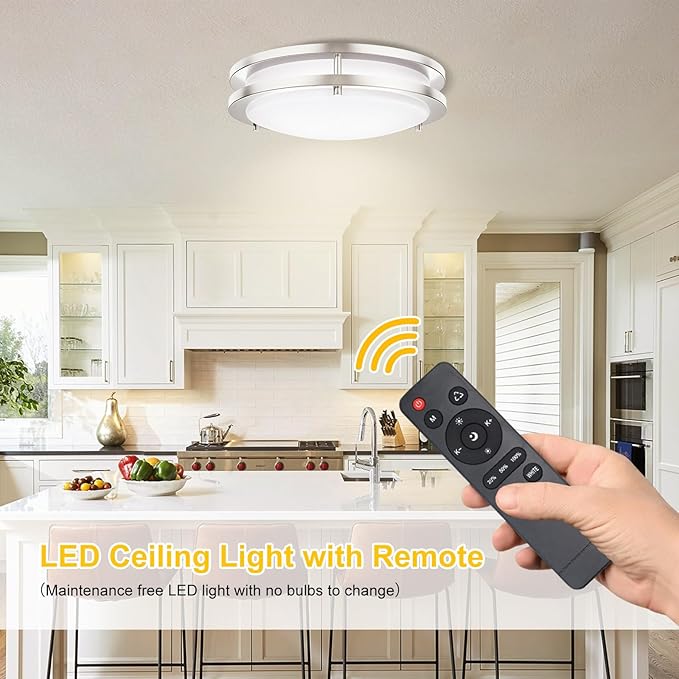 Kalium LED Ceiling Light with Remote 12 Inch Flush Mount Ceiling Light Fixture, 18W 3000K-6000K Adjustable Color Temperature, Dimmable Lighting Fixtures for Kitchen Bedroom Hardwired Installation