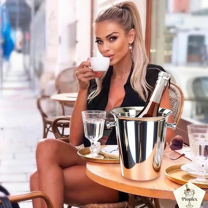Ice Bucket with Stand Champagne Ice Bucket for party Stainless Steel Standing Champagne Ice Bucket Ice Cube Container Chiller Wine Bucket on Stand for Beer Bar BBQ Wedding KTV Club Kitchen & Bar Wares
