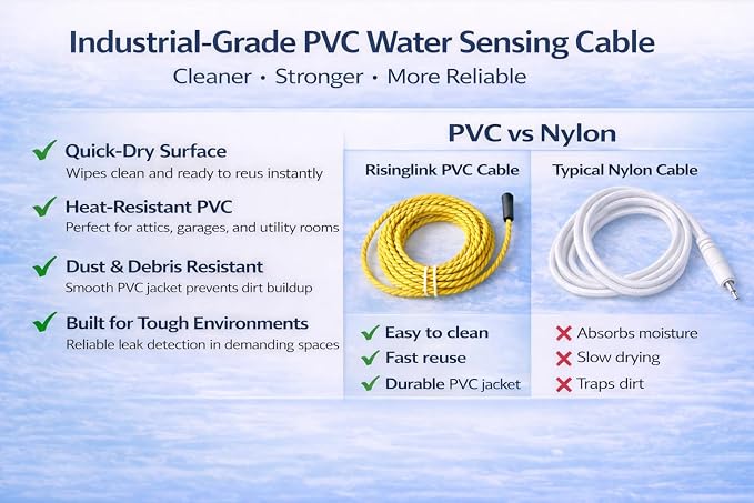 WiFi Water Leak Detector with 6.5 ft Sensing Cable, Whole-Area Leak Detection, Text Message, Email & Audible Alerts, Battery Powered
