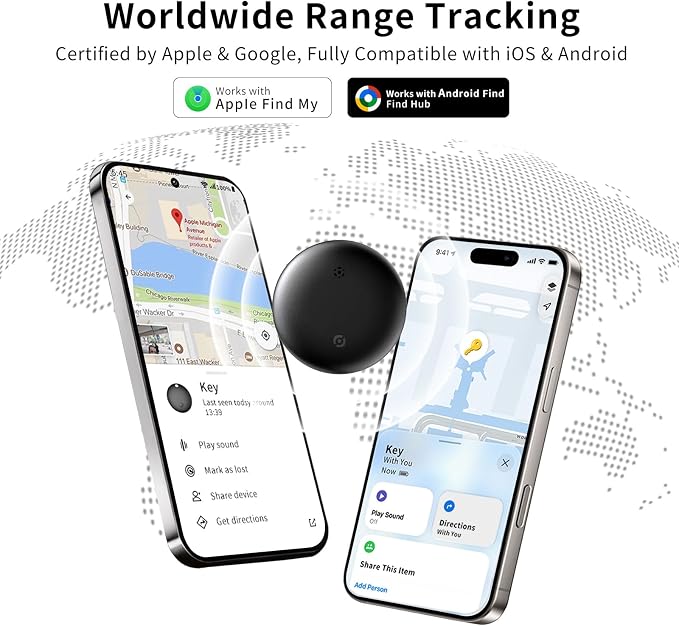 GPS Tracker for Vehicles, Works with Android & iOS Apple Find My, No Monthly Fee or Subscription, Hidden Magnetic Car Tracking Device, Mini Smart Tags Finder for Motorcycles, Keys, Suitcases, Luggage