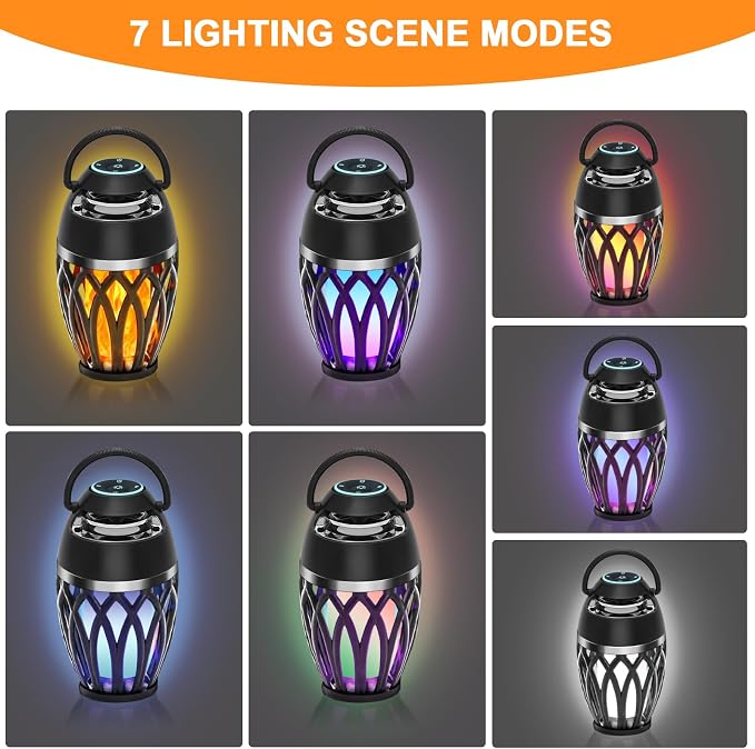 Outdoor Speakers with Colorful Lights, Mens Gifts for Birthday, Portable Bluetooth Speaker, HD Stereo Sound, Torch Atmosphere Speaker Waterproof for Patio/Pool/Camping Cool Gadgets 2 Pack