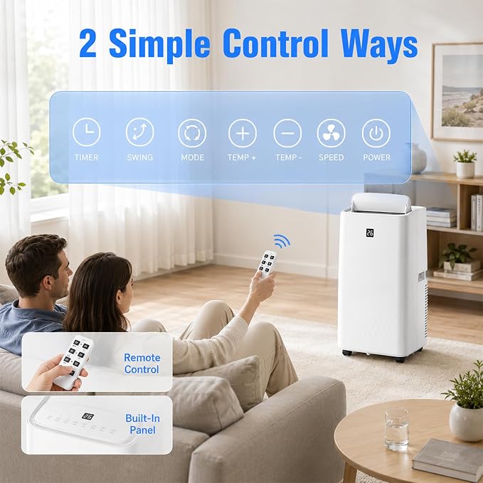 14000 BTU Portable Air Conditioners, 4-in-1 Cooling, Dehumidifier, Fan and Sleep - Quiet Operation, Remote, 24H Timer & Window Kit - Cools Rooms up to 750 Sq.Ft - Perfect for Bedroom