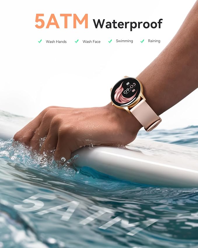 AGPTEK Smart Watch for Women, 5ATM Waterproof Smartwatch for Android and iOS Phones, Fitness Tracker Watch with 100+ Sports Modes, Heart Rate Monitor Pedometer Sleep Monitor, Pink | for Android and iOS Phones, Fitness Tracker Watch with Heart Rate Moni...