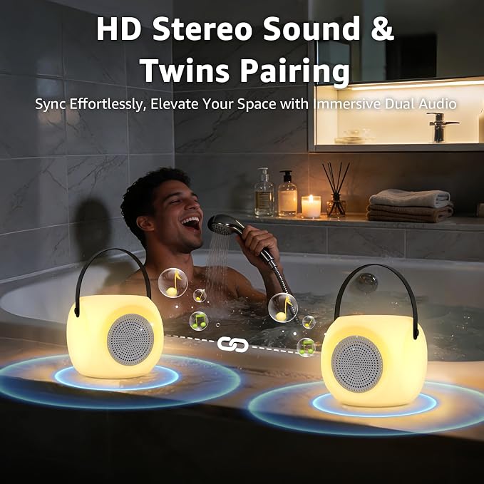 FUYO Shower Lamp with Speaker 16 Colors with Remote, Shower Lights Waterproof, Bluetooth Speakers with Lights Dual Pairing HD Stereo Sound for Indoor Outdoor Bathroom Party Pool Patio (Fatty)
