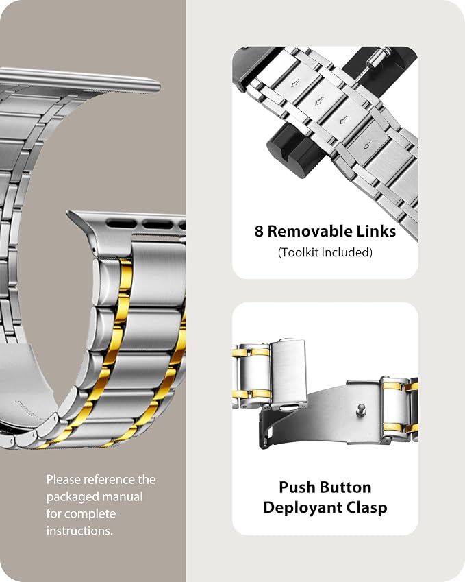 Fullmosa Bands Compatible with Apple Watch Band 41mm 40mm 38mm 46mm 49mm 45mm 44mm 42mm, Stainless Steel iWatch Band with Case for Apple Watch Series 11 10 9 8 7 6 5 4 3 2 1 SE3/2/1 Ultra3/2/1, 38mm 40mm 41mm, Silver and Gold