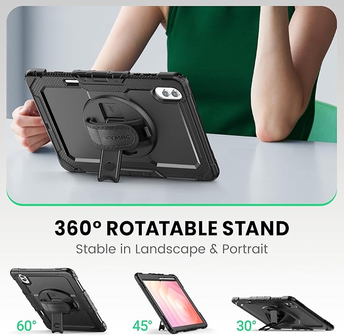 SEYMAC Case for Samsung Galaxy Tab S11 Ultra 5G 14.6 Inch 2025, Heavy Duty Shockproof Protective Case with Screen Protector, Rotating Stand and Hand/Shoulder Strap, Black