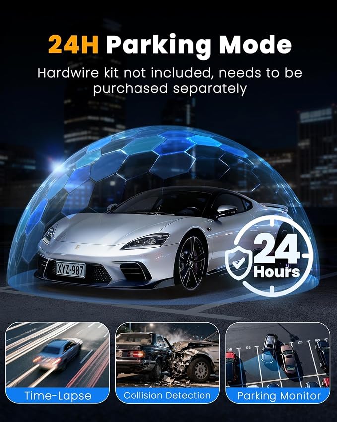 4K+1080P*3 FHD Car Camera, 4 Channel 360° Dash Cam Front Rear Inside & Left Right, 5GHz WiFi & App Control, 24H Parking Mode, G-Sensor, 8 IR Lamps Night Vision, Loop Recording, Includes 64GB SD Card