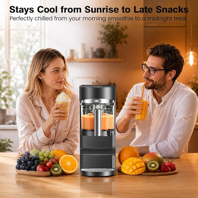 Slushie Machine, Ice Cream Maker, Slushy Machine for Home and Families, No ice needed with Rapid Chill & Temperature Control, Multi-function for Margarita, Frappé, Easy to Clean, Grey