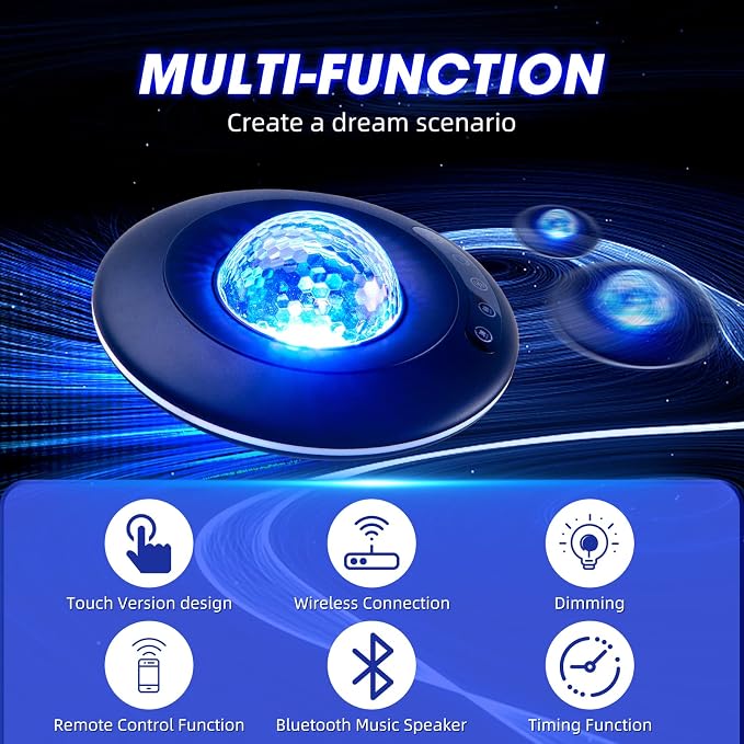 LooEooDoo Star Projector, Galaxy Starry Projection Lamp, Bluetooth Speaker Aurora Lighting with Timer and Remote Control, LED Sky Night Light for Kids Bedroom, Gaming Decor, Home Theater, Ceiling