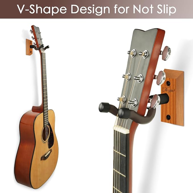 SNIGJAT Guitar Wall Mount, 2 Pack Hardwood Guitar Hanger Wall Hook Holder Stand with Screws for Acoustic Electric Guitar, Bass, Banjo, Mandolin