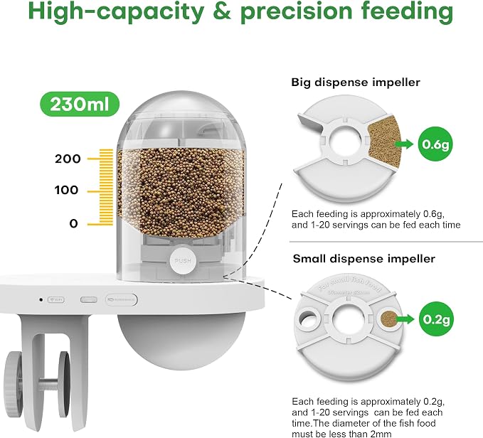 WiFi Automatic Fish Feeder for Aquariums and Home,Smart App Control & Monitor Auto Fish Food Dispenser with 2.5K HD Video and Timer,230ml Fish Feeder and for Betta,Turtle,Koi Tank,USB Powered