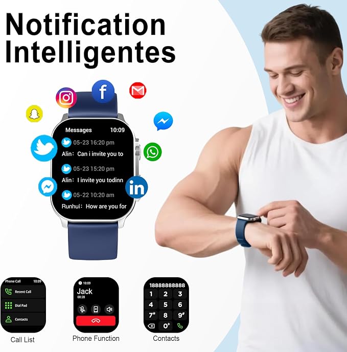 Smart Watch, 2.01" AMOLED Curved Touchscreen Fitness Watch, IP68 Waterproof, 24/7 Heart Rate/Sleep Monitor, Fitness Tracker with Pedometer, 120+ Sports Modes, Smartwatch for Android iOS Navy Blue