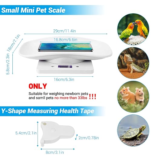 Digital Pet Scale with Tape Measure, Small Animal Scale with LCD Display, Multifunction Kitchen Food Scale, Electronic Puppy Weight Tracking Scale for Kitten, Hamster, Hedgehog, Reptile, Newborn Pet