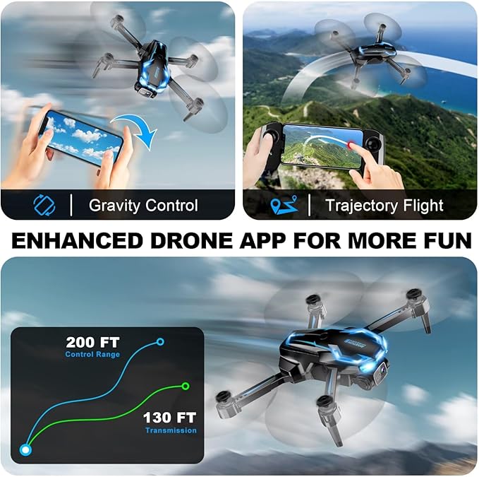 2K HD FPV Drone with Camera for Adults - Altitude Hold, One-Key Takeoff/Landing, 3 Speed Modes, Headless Mode, 2 Batteries, Foldable & Portable, Best Gifts for Beginners, Teen Boys & Girls
