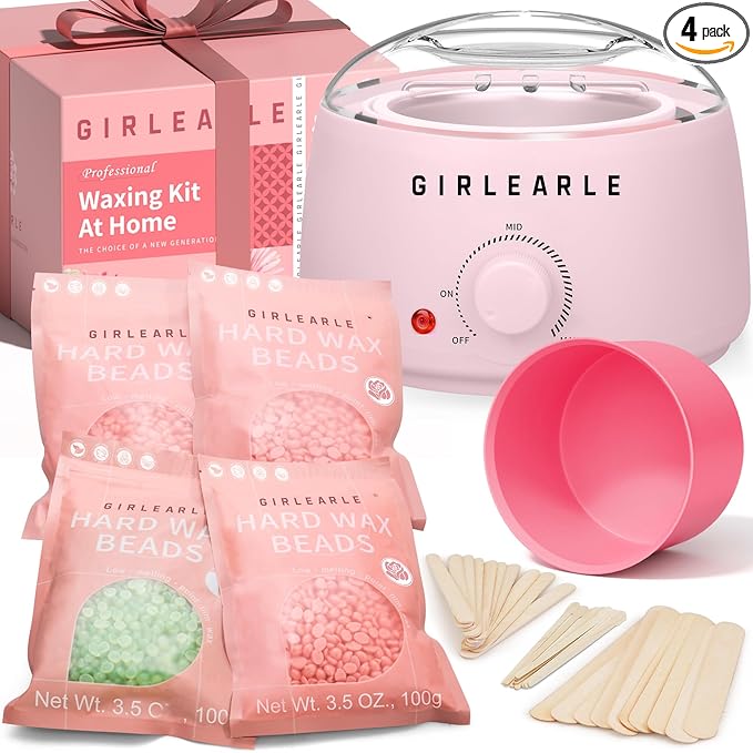 Waxing Kit for Women and Men, GIRLEARLE Wax Warmer Hair Removal at Home with Beads, Multiple Formulas Target Different Types of Sensitive Skin Body, Brazilian Bikini, Eyebrow, Facial