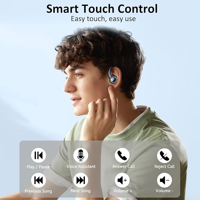 Wireless Earbuds Sports, Bluetooth 5.4 Headphones Hifi Stereo, Over-Ear Buds with 50H Playback, Earhooks Design, ENC Noise Cancelling Mic, IP7 Waterproof, Fitness Headset for Gym Running Workout