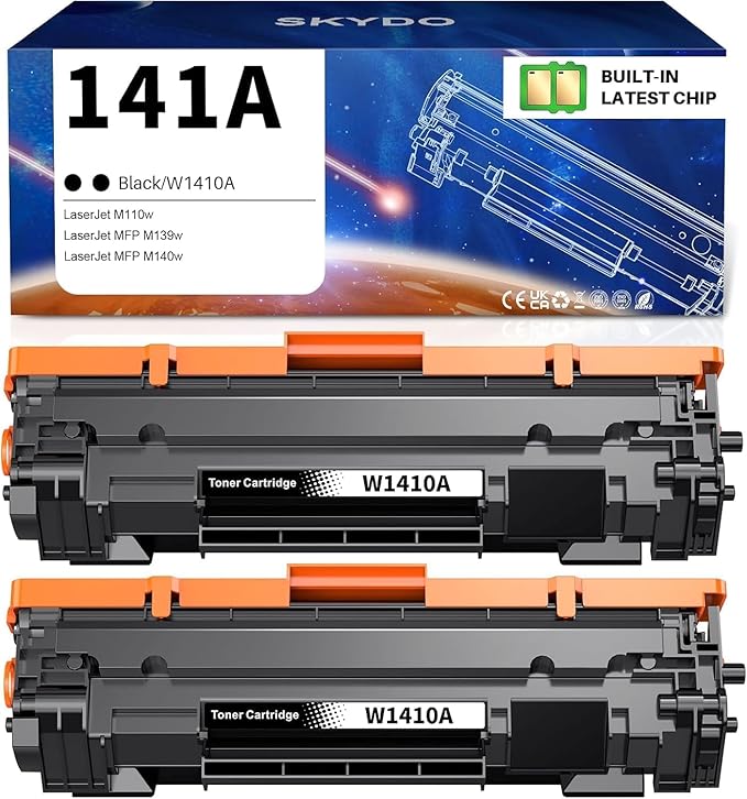 Skydo 141A Toner Cartridge 2 Black Replacement for HP 141A W1410A 141X W1410X Toner Cartridge Use for HP LaserJet Pro M110w MFP M140w M139w Printer Ink Laser All-in-One Copy（with chip,2 Black）