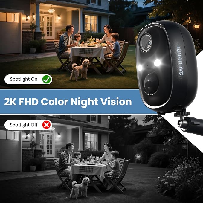 WiFi Cameras for Home Security, Free Cloud Storage, Solar Powered Security Cameras Wireless Outdoor, Outdoor Camera Wireless, Works with Alexa & Google Home, Smart Detection, 2K HD, 2-way talk, 4 Pack