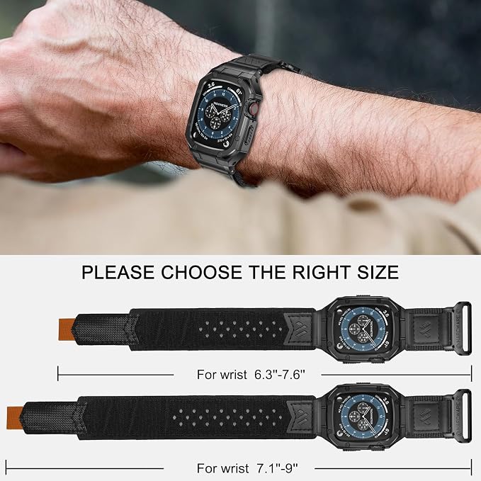 BAITEYOU Band with Case Compatible with Apple Watch Band Series 6 5 4 SE 3 2 1 44mm 42mm, Nylon Strap with Stainless Steel Metal Rugged Case Cover for iwatch Bands for Men