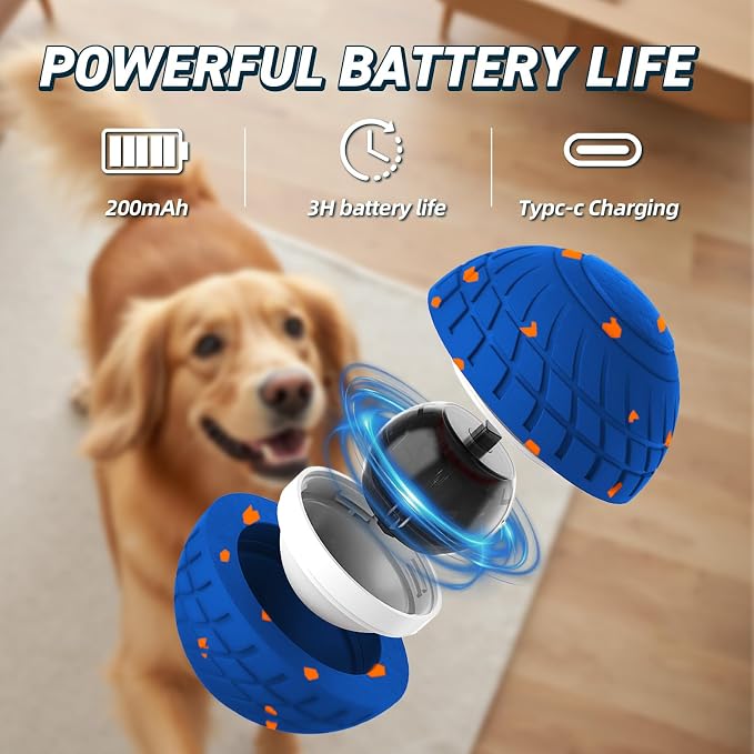 HETOO Smart Interactive Dog Ball with Remote Control, 3.2 Inch Blue | ETPU, Waterproof, for Indoor/Outdoor, 3 Modes, 2-3h Battery Life, Smart/ Bouncing/ Rolling/ Vibrating, for Medium/ Large Dogs