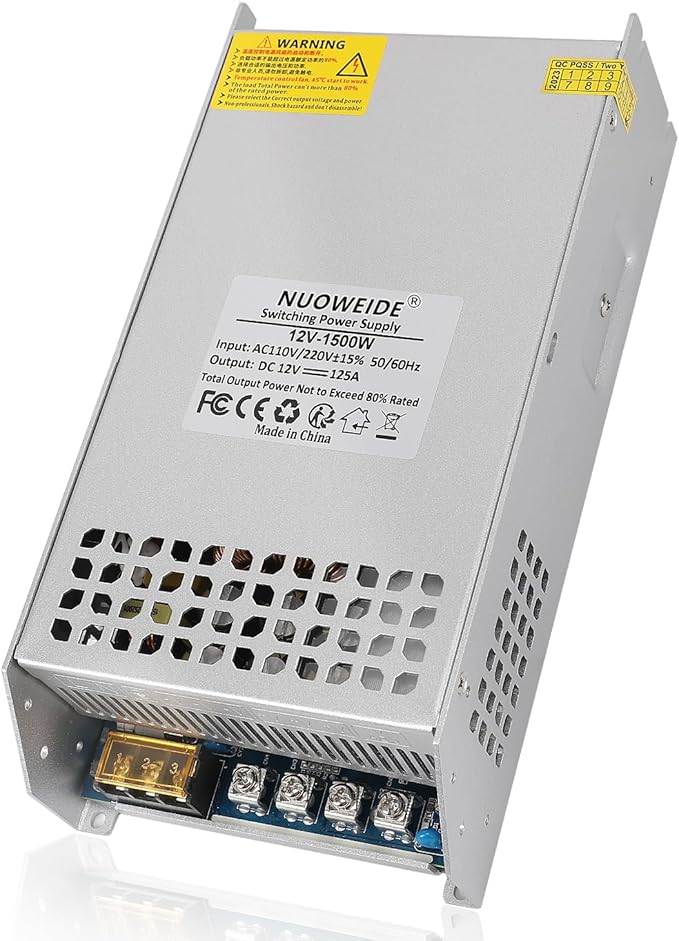 12V 125A 1500W Power Supply Transformer, 110V AC to DC 12V Converter Adapter 125A 1500W SMPS, DC Switching Power Supply for LED Strip Motor Pump CCTV Camera System Car Stereo 3D Printer