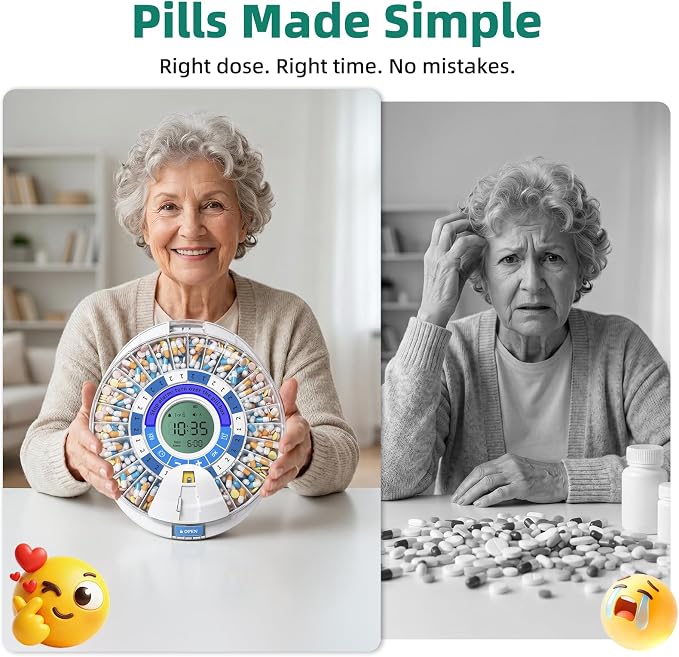 Windtrace Automatic Pill Dispenser for Elderly, Electronic Pill Organizer with Alarm & Light, 28 Day Smart Timed Medication Dispenser, Timed Pill Dispenser Machine for Prescriptions & Vitamins