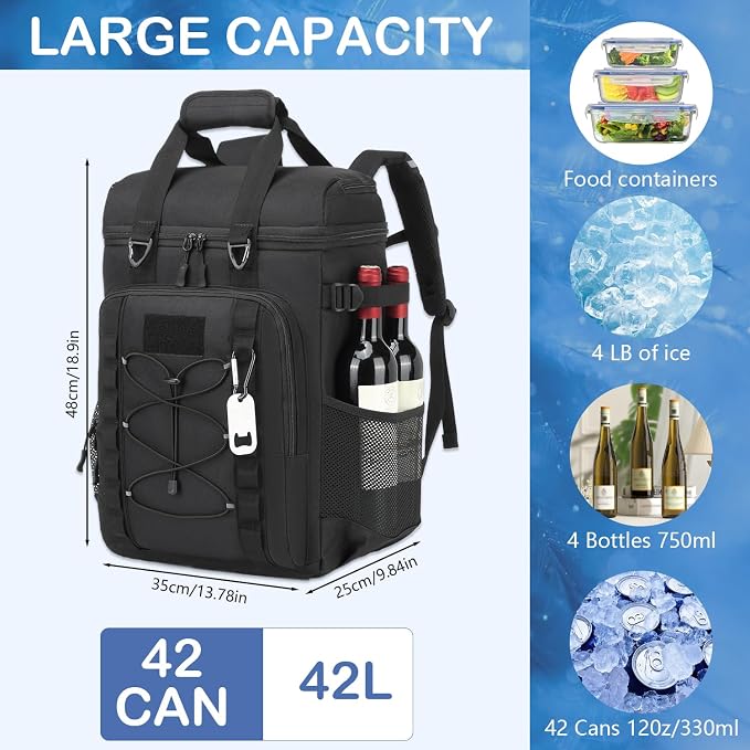 Tactical Cooler Backpack - 42 Cans Backpack Coolers Insulated Leak Proof for Men & Women, Soft Cooler Insulated Backpack for Lunch, Work, Camping, Hiking, Picnic, Beach & Travel