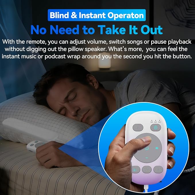 Pillow Speaker with Remote for Sleeping - Bone Conduction Speaker with 36 Built-in White Noise, Silent Bluetooth Speakers Under Pillow, Portable Sleep Bar (without TF Card, Purple to White