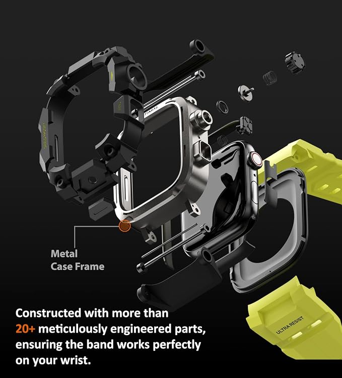 ULTIMAL Rugged Case with Band for Apple Watch 46mm,Compatible with Apple Watch Series 11/10, Military Grade Shockproof Bumper Cover for iWatch Tactical Band Men (46mm,Fluorescent Green)