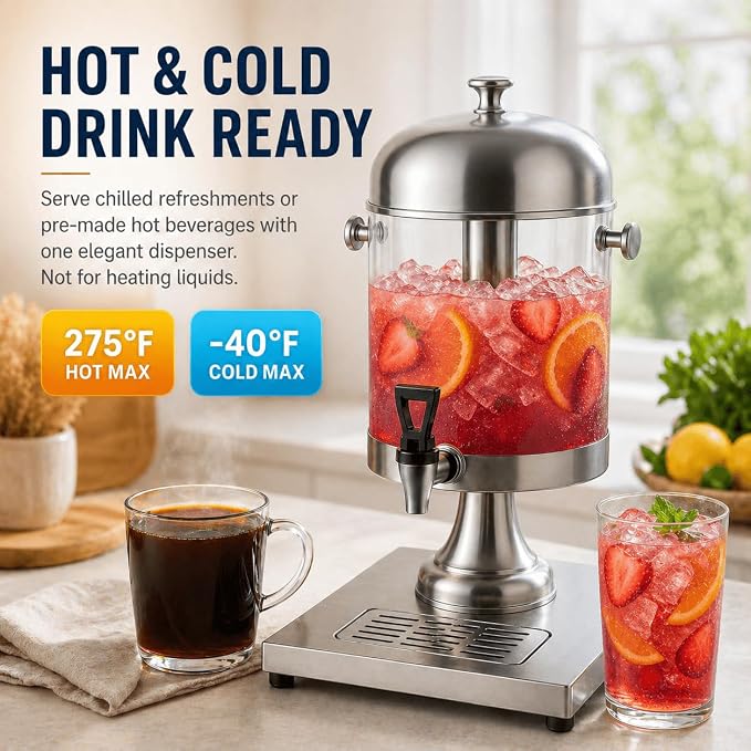 2.2 Gallon Drink Dispenser with Ice Core and Stand | Beverage dispenser with ice core, stand, and drip tray for cold drinks, juice, lemonade, iced tea, beer, and parties.