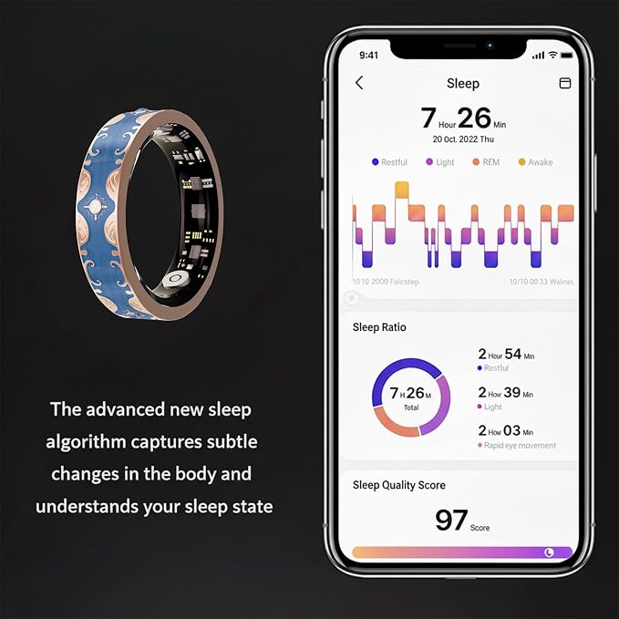 Smart Ring for Women Gift, Fitness & Vital Signs Monitoring, Sleep Tracker/Remote Photography/No Subscription(Blue,9#)