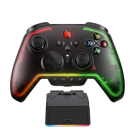 BIGBIG WON Wireless Controller Motion Control, Hall Trigger, ALPS Joystick, 3.5mm Audio, Gaming Controller for PC Windows/Android/iOS/Switch Pro Controller (Rainbow 2 Pro&Charging Dock)