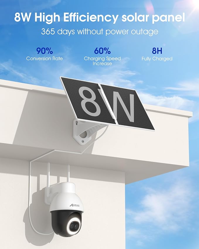 ANRAN AOV 24/7 Recording Solar Security Camera Outdoor,5MP WiFi Surveillance Wireless Cameras with 360° View, AI Auto Tracking, Color Night Vision, Compatible with Alexa