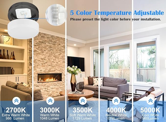 10” Matt Black Ceiling Light Fixture -10 Inch Flush Mount LED Ceiling Light for Bedroom Bathroom Closet Kitchen LED Fixture 2700K/3000K/3500K/4000K/5000K Adjustable,17W, ETL Listed