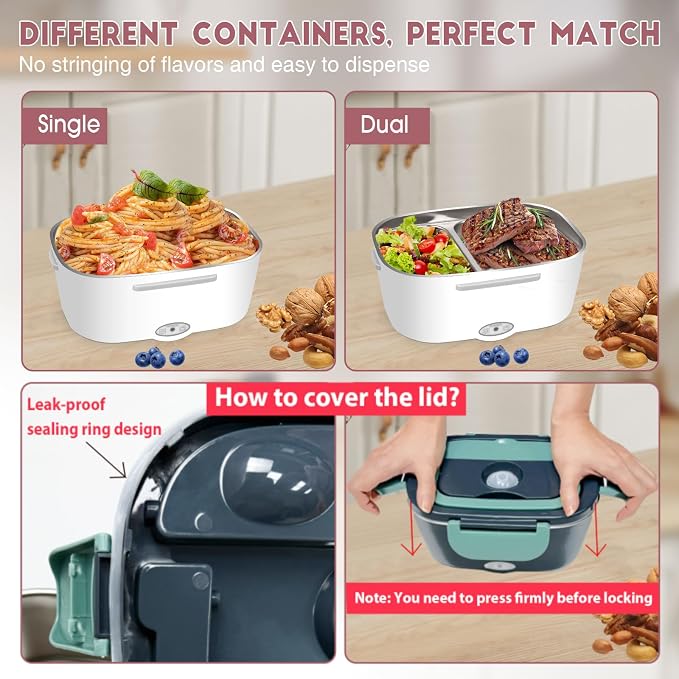 LAVAED Electric Lunch Box for Adults 80W Heatable Lunchbox Warmer Portable for Work Heated Lunchbox Food Heater for Car/Truck/Office/Fast Heating, Portable, BPA Free