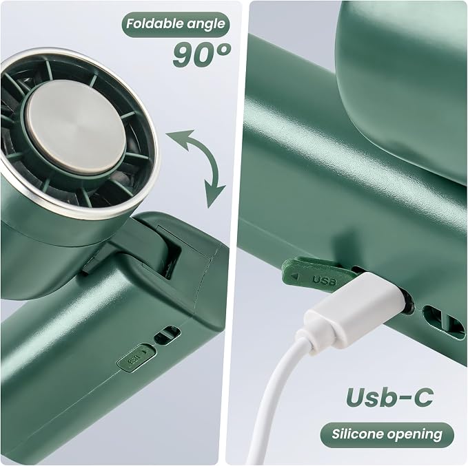 Foldable Handheld Fan with Ice Cooling - 4 Speed Rechargeable Mini Portable Fan, Ultra-Lightweight Personal Air Cooler for Desk, Travel and Makeup, Green