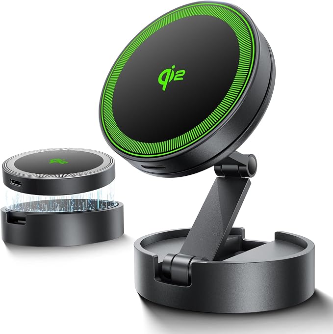 THREEKEY Qi2 Certified Magnetic Car Mount Charger Lite,Car Wireless Charger,15W Fast Charging,Retractable Phone Holder with 360°Rotation,Car Mount for iPhone17-12&Galaxy S25 Ultra