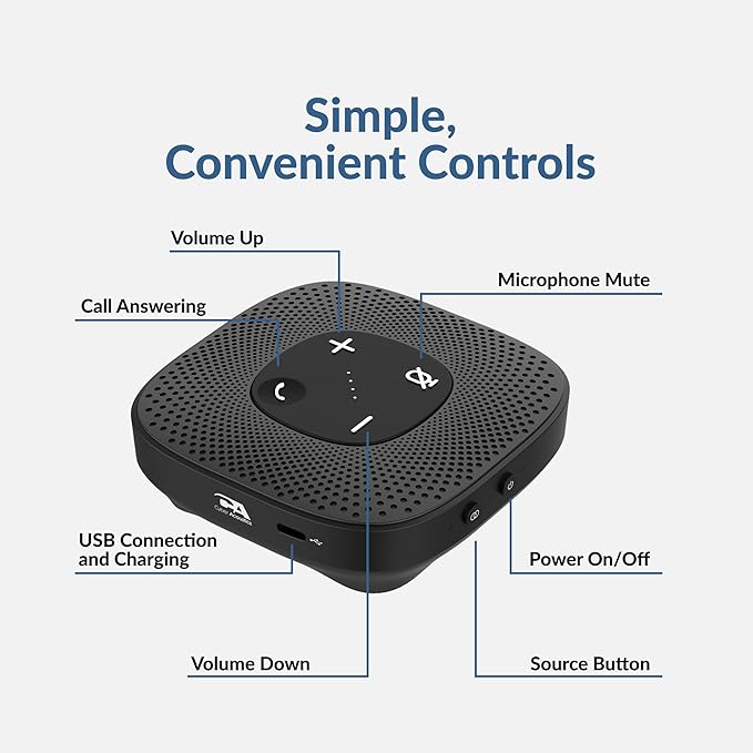 Cyber Acoustics Conference Speakerphone (SP-2000) - USB and Bluetooth, Advanced DSP with 360 Degree Noise Cancelling Microphone with 3m Range, 66 Ft BT Wireless Range