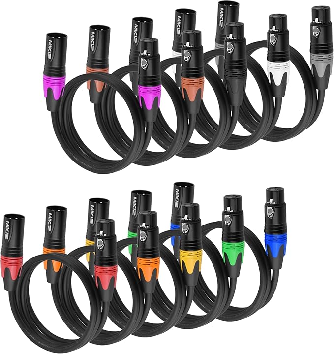 XLR Cables for Microphone 25 Feet 10 Pack - Pro Balanced XLR Patch Audio Cables 3-Pin XLR Male to Female