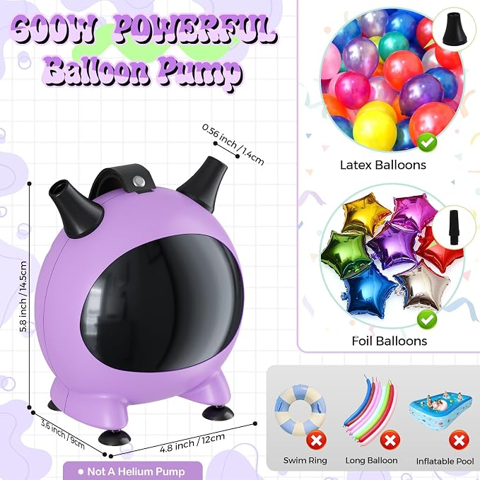 Togvu Balloon Pump Electric, Portable Balloons Inflator Air Pump with 2 Nozzles, Small Balloon Blower Machine 600W for Latex Garland Arch and Foil Balloons
