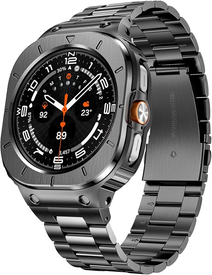 SUPLINK Stainless Steel Case and Bands Compatible with Samsung Ultra Watch Band Men (2025/2024), Rugged Protective Case Bumper Adjustable Metal Bands for Galaxy Watch Ultra 47mm,Space Grey