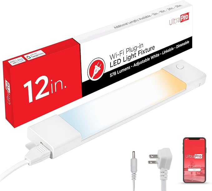 UltraPro 12 inch Plug-in Wi-Fi Under Cabinet Lights, Many White Settings from 2000K-6000K, Full Range Dimmable, Easy to Use Wi-Fi App, Programmable Schedule Under Cabinet Lighting, 65269