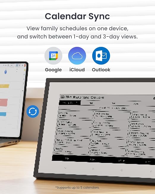 SwitchBot Smart E-Ink Home Dashboard, 7.5" Weather Station, Wireless Indoor & Outdoor Temperature and Humidity Monitor, Electronic Calendar Compatible with Google, iCloud, Outlook(Support 2.4GHz+BLE)
