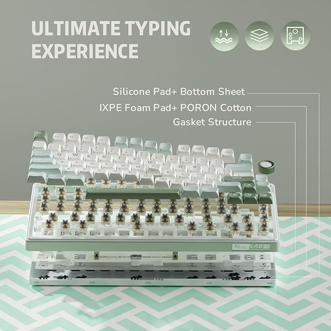 RK ROYAL KLUDGE R75 Mechanical Keyboard Wired with Volume Knob, 75% Keyboard Gasket Mounted, RGB Backlit, Creamy Keyboard with MDA Profile, PBT Keycaps, Hot Swappable Pre-lubed Tactile Switch