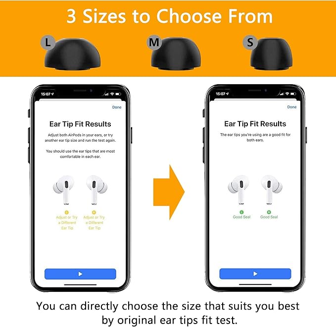 KASOTT Upgraded Memory Foam&Silicone Hybrid Ear Tips for AirPods Pro 1st & 2nd Gen,Ultra-Comfort,Anti-Slip Eartips,Perfect Noise Reduction,Fit in The Charging Case,3 Pairs (Black,Large)