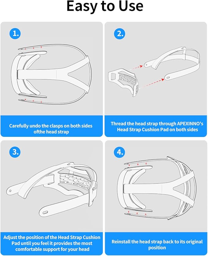 Head Strap for Oculus Quest 2,VR Headset Strap，Head Strap for Meta Quest 2 with TPU Pad, Lightweight Washable VR Accessories with Wide TPU Pad
