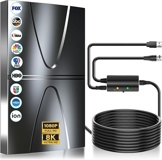 2026 Updated TV Antenna,3600+ Miles Range Antenna for Smart TV Indoor/Outdoor,360° Reception Digital TV Antenna for Local Channels and All Smart/Old TVs-40ft Thick Coax Cable and Amplifier