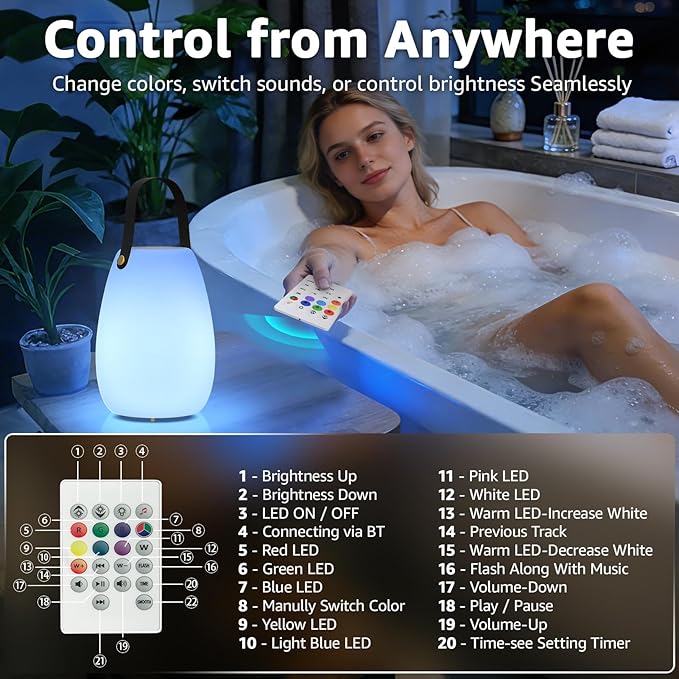 FUYO 2 Pack Shower Lamp with Speaker 8 Colors with Remote, Shower Lights Waterproof, Outdoor Speakers Bluetooth HD Stereo Sound for Indoor Outdoor Bathroom Party Pool Patio (2PCS-Tally)