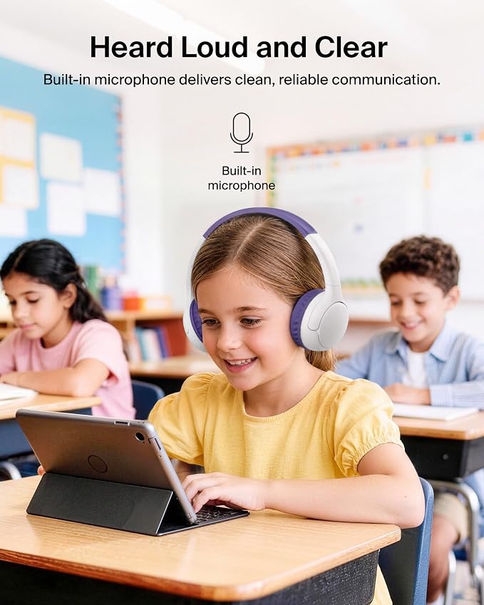 Belkin SoundForm Mini 2 Wireless Kids Bluetooth Headphones - On-Ear Earphones w/ 55H Battery Life, 85dB Safe Volume Limit, Built-in Microphone - Toddler Headphones for iPad, Tablet, School, Travel